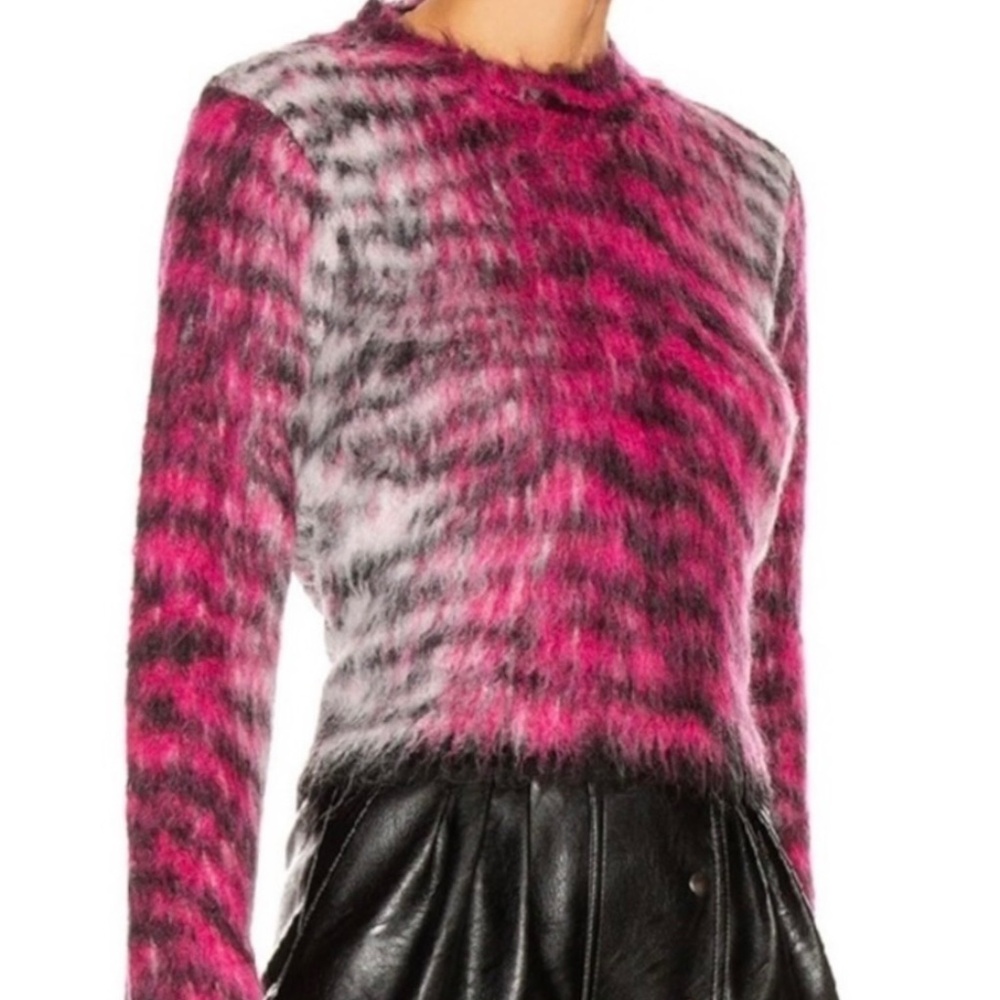 Acne Studios Brushed Pink-Multi Zebra Print Sweater (Fuchsia)